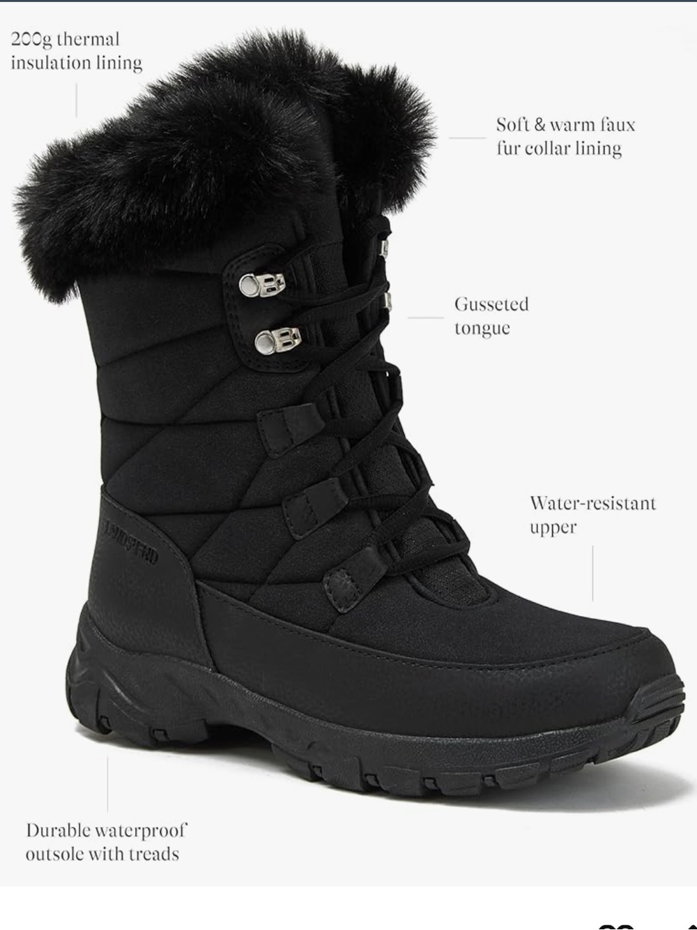 Lands' End Black Faux-Fur Lace-Up Winter Boots